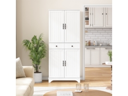Armario Alto Multifuncional - Estantes Ajustables Y Cajones - Puertas Tipo Frigorífico - Blanco