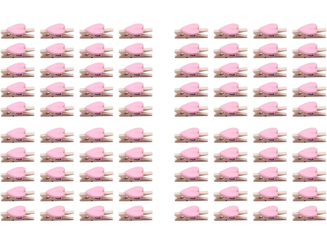 Mini clips de madera en forma de corazón para fotos, álbumes de recortes y tarjetas - Rosa - 80 unidades - Gokoco