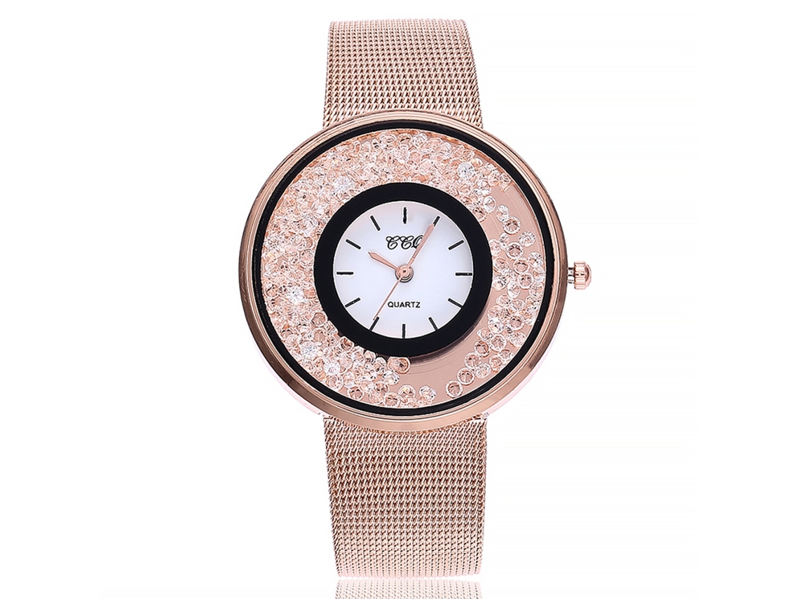 Reloj De Pulsera Ccq Fashion Para Mujer Con Brazalete De Malla De Aleación, Cuarzo Oro Rosa