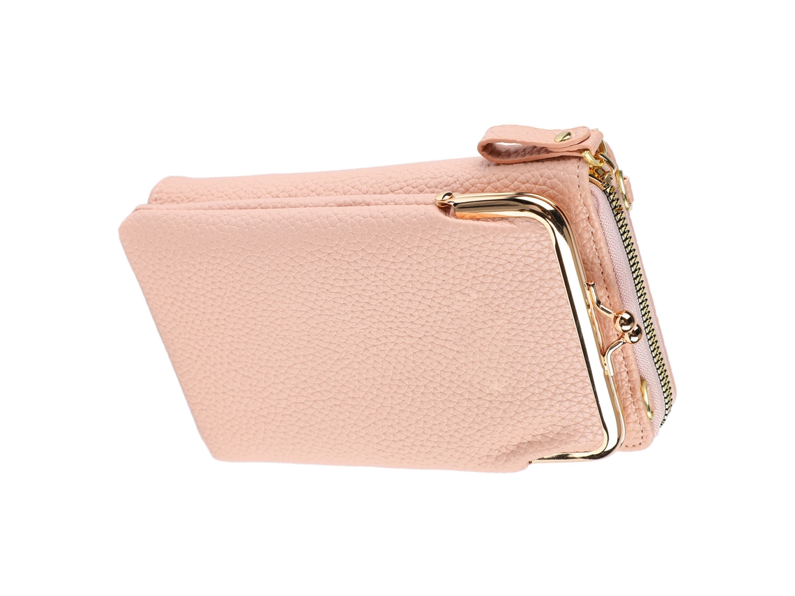 Bolso De Mano Rosa De Piel Sintética Para Mujer Con Cremallera Y Hebilla Metálica.