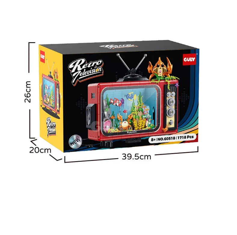 (60518) Bloque De Construcción Moc De La Serie Clásica De 1718 Piezas, Modelo De Tv Retro Oceánica Con Luces