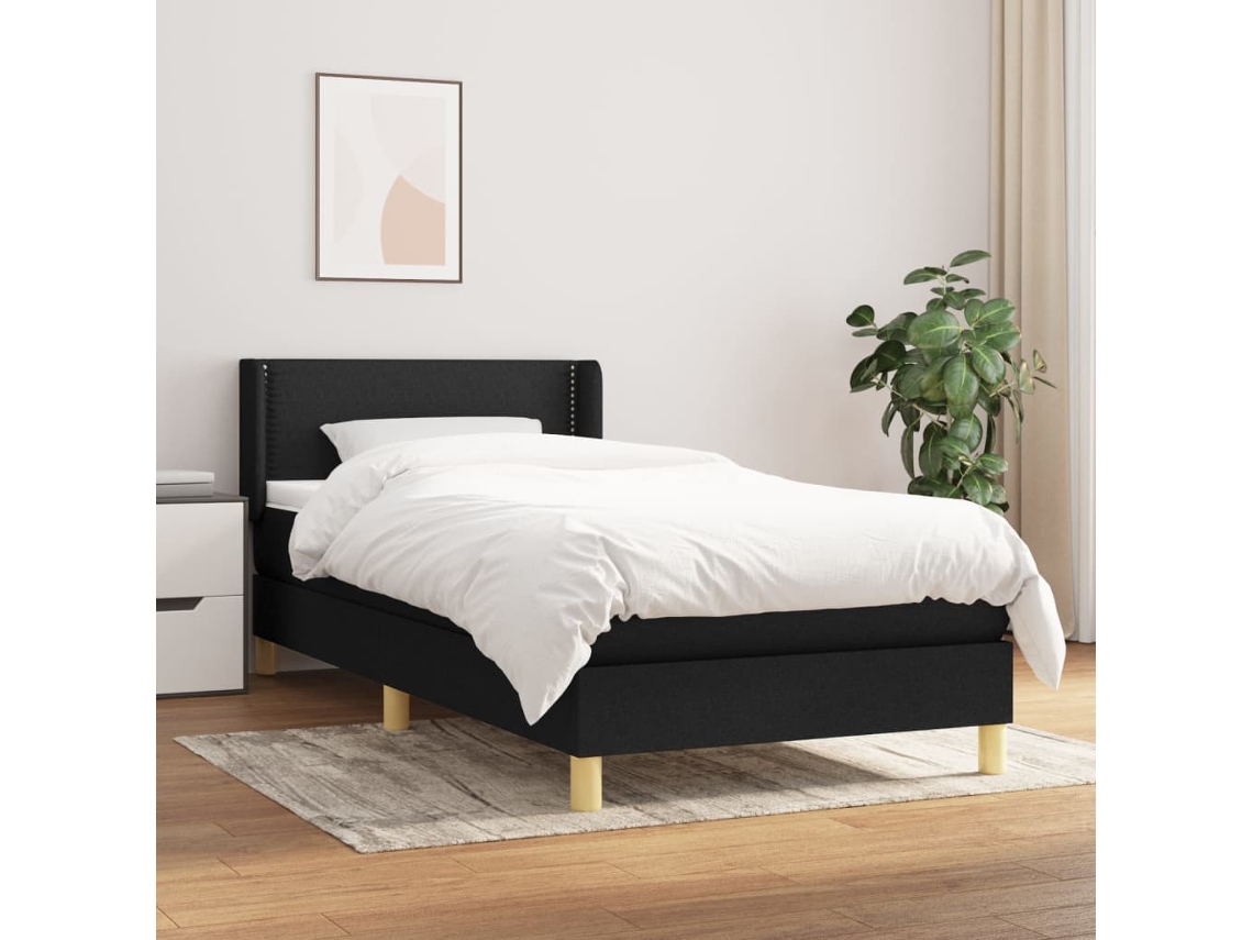 Cama Box Spring Con Colchón Tela Negro 90x200 Cm