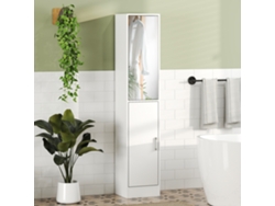 VPMKP - Kleankin columna de baño con espejo, mueble alto con 2 puertas y estantes interiores ajustables, multiusos para cocina/salón, 32x28x162 cm, blanco