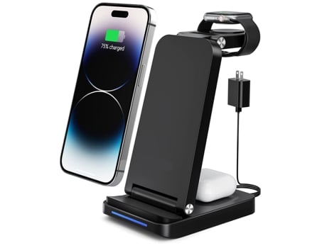 Cargador inalámbrico de viaje plegable, estación de carga inalámbrica de 15 W con adaptador QC3.0, negro BISBISOUS