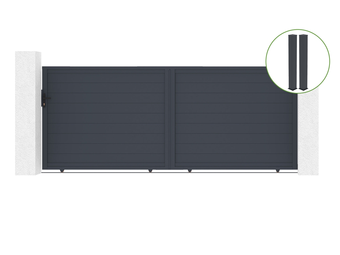 Puerta corredera 4m EIGER H.160cm aluminio gris 2 postes 20x20cm H.190cm CASANOOV