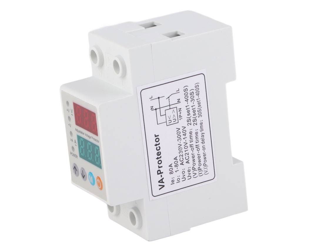 2026-protector De Sobrecarga Y Baja Tensión Digital Auto Recuperable Ajustable 80a 2p Din Rail