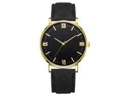 Reloj De Pulsera Mecánico De Cuarzo (correa Negra Caja Dorada Esfera Negra Manecillas Doradas)