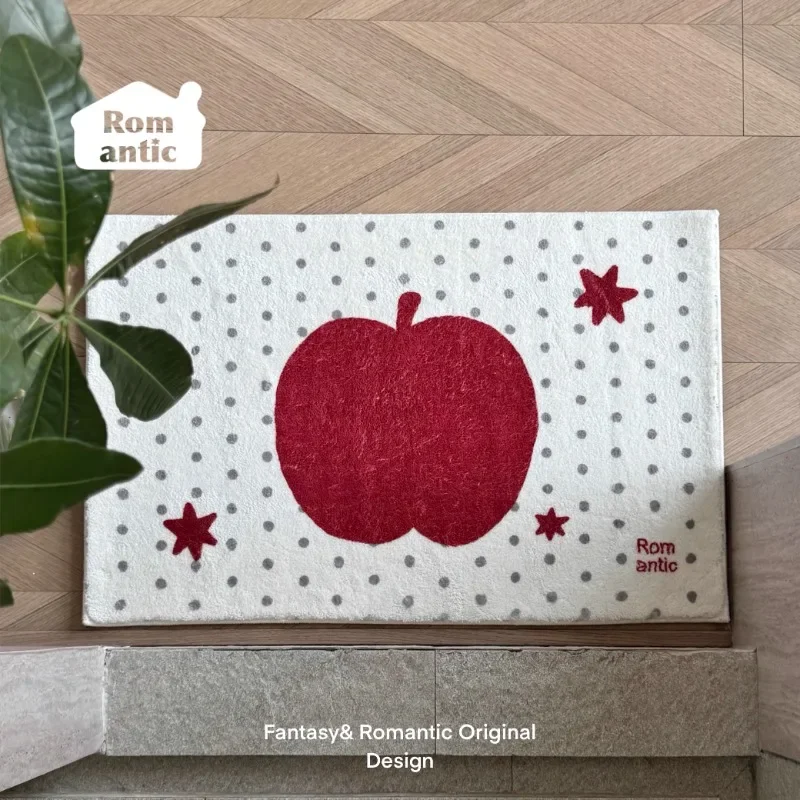 (120x180cm) Alfombra Con Estampado De Lunares, Suave Felpa Con Estampado De Manzana, Antideslizante.