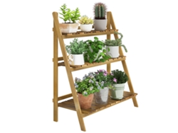 Soporte de madera para plantas, 3 niveles, plegable, 80x37x93 cm, acabado natural.