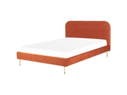 Cama con somier BELIANI Flayat de Terciopelo Naranja 173x215x109