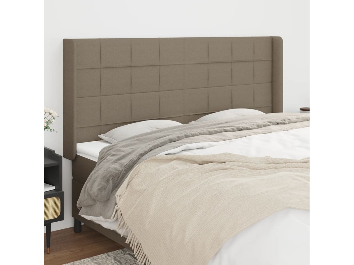 Cabecero Con Orejas De Tela Gris Taupe 183x16x118/128 Cm