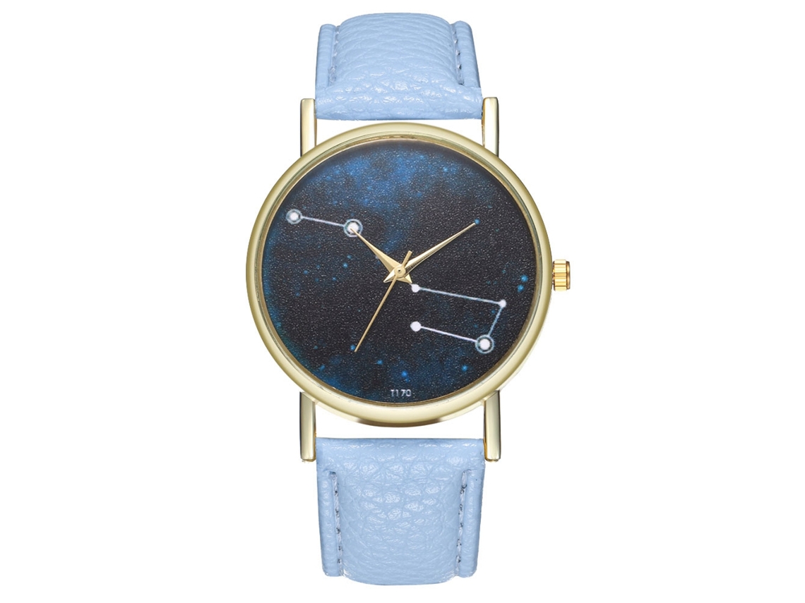 Reloj De Pulsera Unisex Zhoulianfa Cuarzo Con Correa De Cuero Pu Dial Redondo Azul Claro