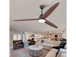 Ventilador De Techo Negro 70'' Con Luz Regulable, Motor Dc Silencioso Y Aspas Madera