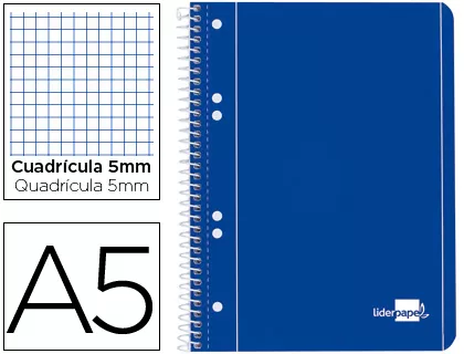 Cuaderno Espiral LIDERPAPEL Cubierta Azul 80H Cuadriculado