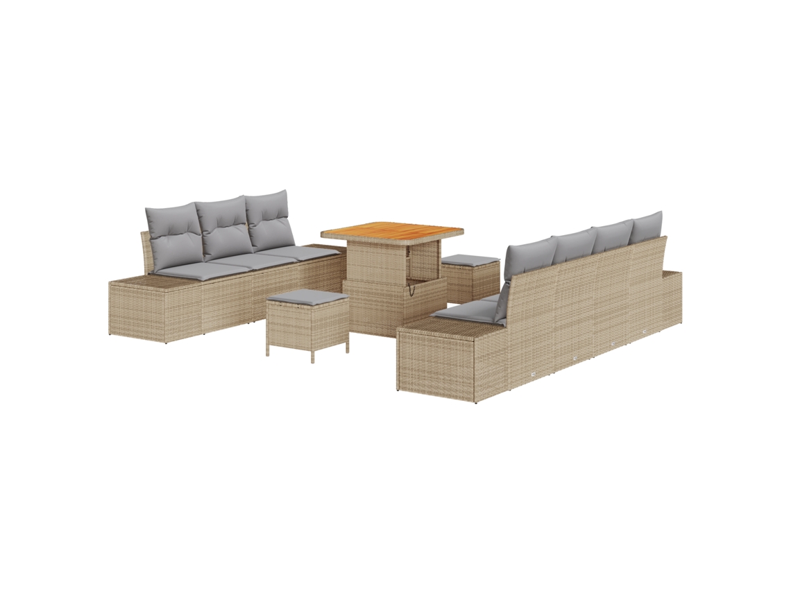 Conjunto 10 De Sofá De Jardín Con Cojines Vidaxl Beige Poliratán Acacia
