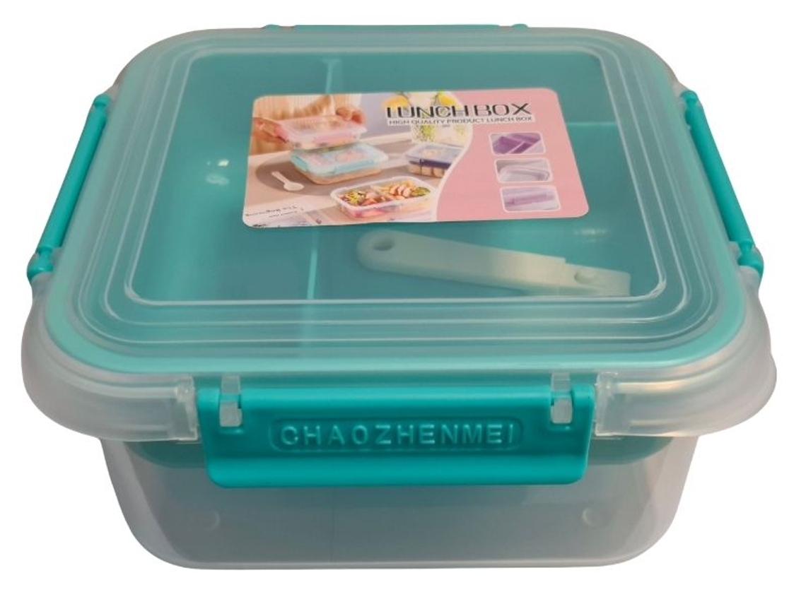 Fiambrera Com 4 Compartimentos Lpm, 1600 Ml Para Comidas, Apta Para Microondas, Fácil De Limpiar, Reutilizable. Sin Bpa. 16,5x8x16,5cm