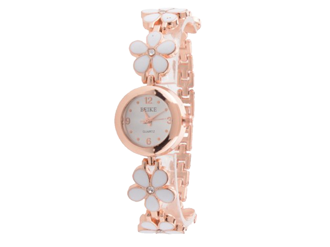 Reloj De Pulsera Delgado De Aleación Para Mujer Con Brazalete De Flores, Cuarzo Blanco