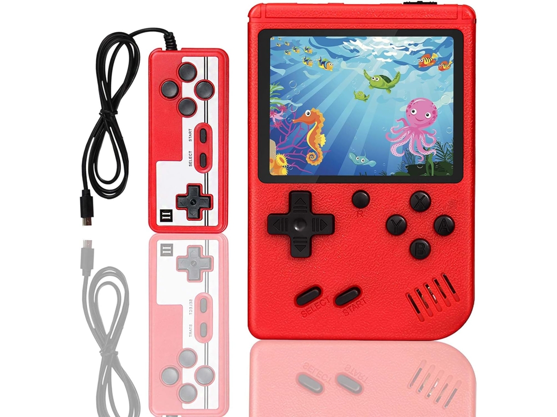 Consola portátil retro con 500 juegos clásicos, conexión a TV, 2 jugadores, Zruxe roja