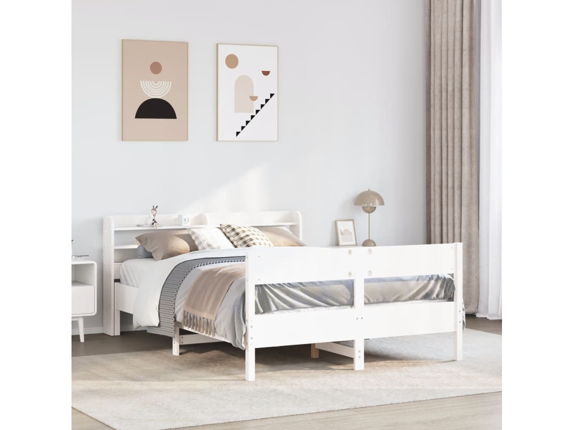 Estructura De Cama Sin Colchón Madera De Pino Blanco 135x190 Cm