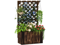 Macetero elevado con enrejado, macetero de madera, enrejado de jardín de 64 x 33 x 122 cm, carbonizado.