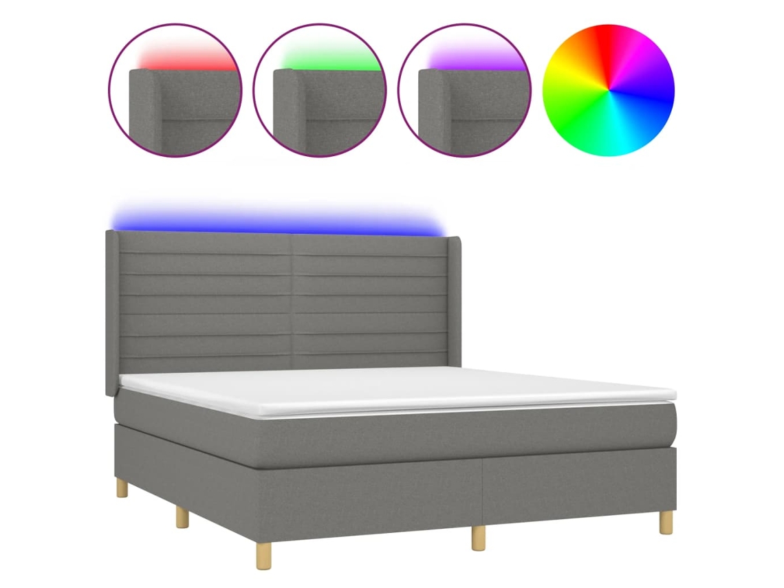Maison Exclusive - Cama Box Spring Colchón Y Luces Led Tela Gris Oscuro 160x200 Cm