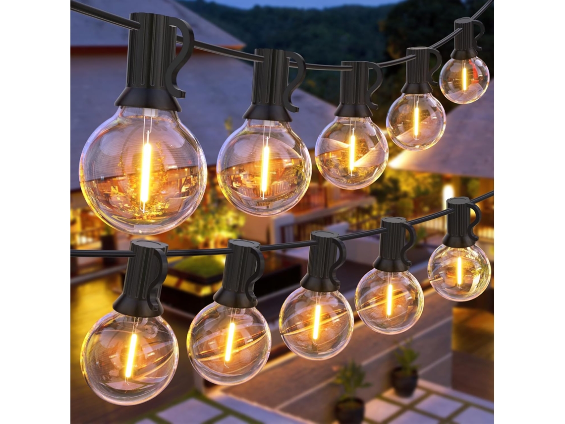 Varal De Luzes Externo G40, 100 Pés (30m) Led G40, Com 50 Lâmpadas + 2 De Reposição, Branco Quente 2700k