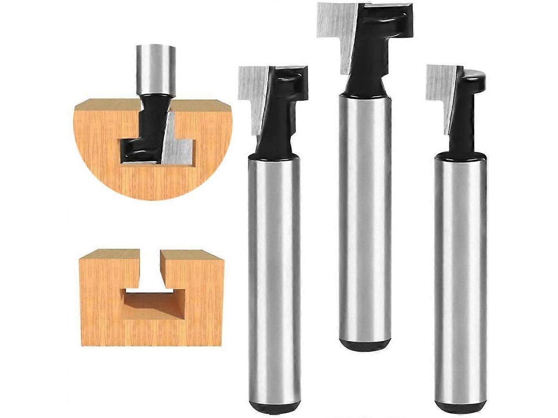 Cortador De Ranuras T 6.35mm, Brocas Router De Forma T, 3 Piezas (8/9.5/12.7mm), Mangos 1/4", Carburo Yg6, Madera Sólida Mdf