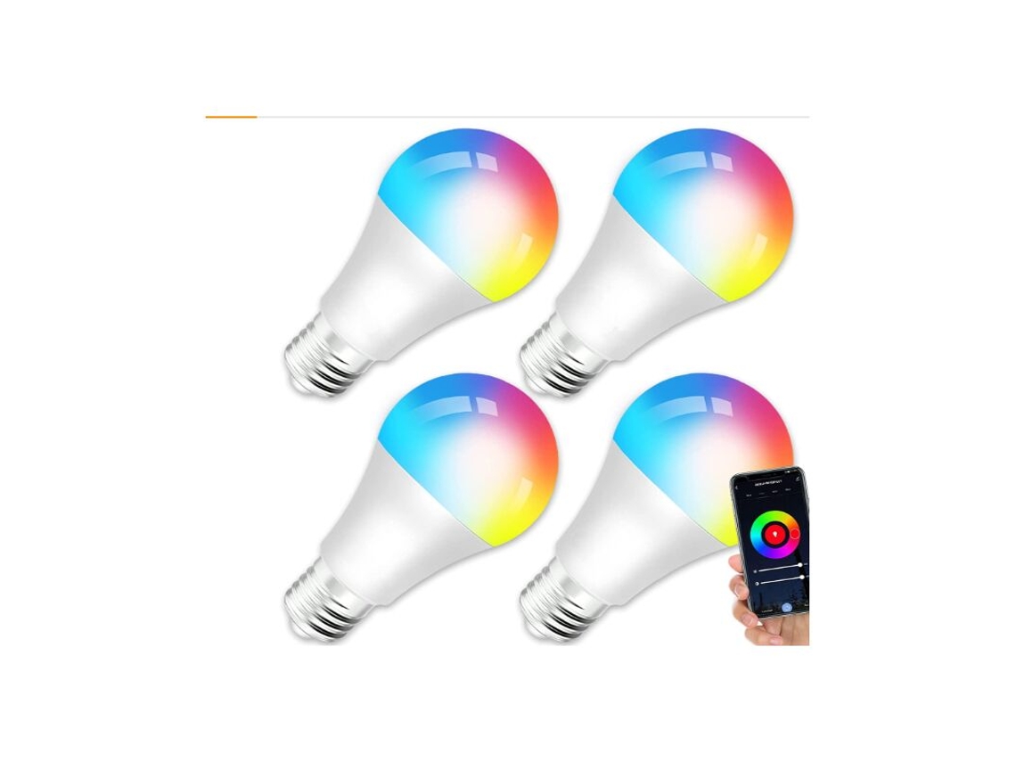 Lâmpada LED E27 - Lâmpada conectada por Wi-Fi E27 10W LED multicolorida RGB + CCT 2000K-4000K, compatível com Alexa/Google Home, hub inteligente sem necessidade de precisão, 1 unidade.