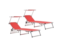 Juego de 2 Tumbonas plegables con techo Muebles para patio Asientos de jardín aluminio y textilene rojo
