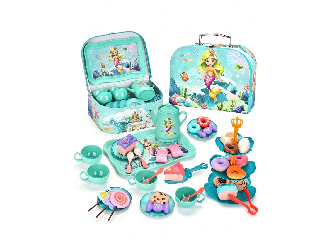 Juego de té de la tarde para niñas, juguete de té de la tarde con princesa sirena, juguete de vestir para fiesta de té Mdug
