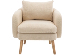 Sillón francés de tela de felpa con cojín grueso y patas de madera maciza beige Mobrio