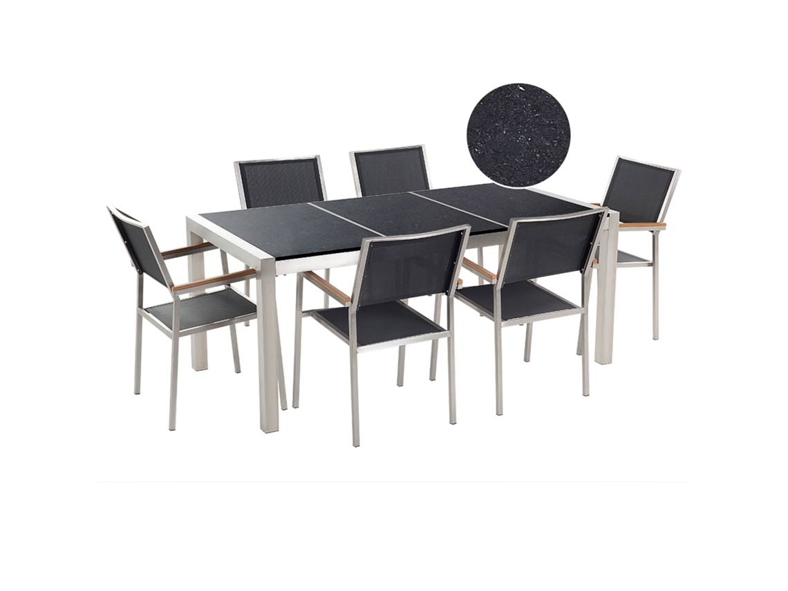 Conjunto de comedor 6 plazas de metal/granito negro/plateado BELIANI Grosseto