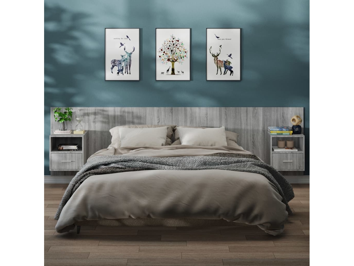 Mesitas de Noche LOVELY HOME Mesinha Montagem na Parede 2 Pcs Cinzento Sonoma