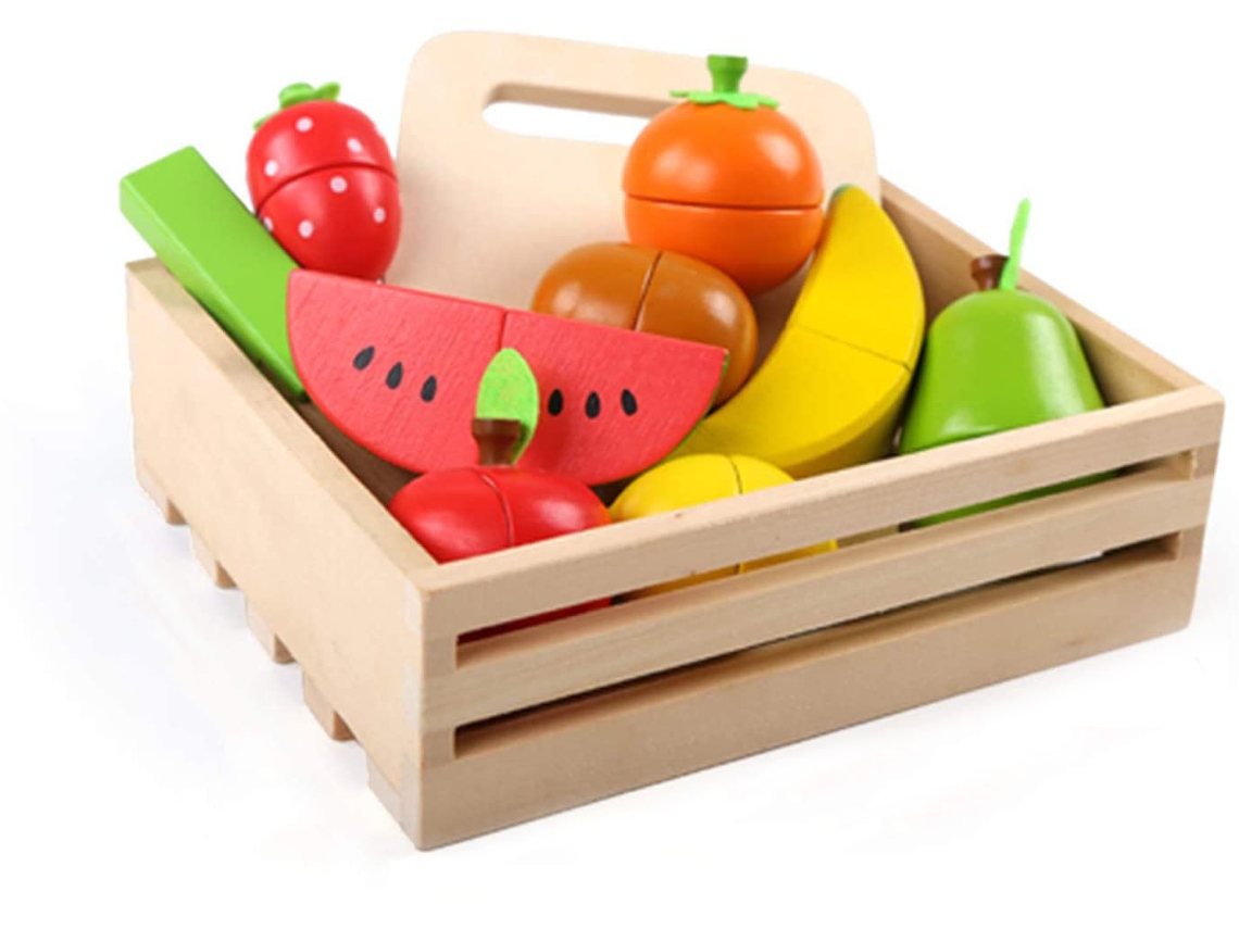 Brinquedos de Madeira Fingir Brincar para Cozinha Infantil Crianças Fatiar Conjunto Frutas Comida Bri