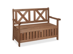 Relaxdays Banco Jardín Con Baúl, 2 Plazas, Madera Abeto, 85 X 115 X 60 Cm, Asiento Exterior Con Respaldo, Marrón Oscuro