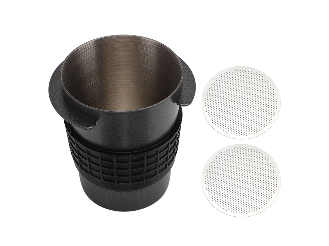 Vaso dosificador de acero inoxidable para café en polvo con filtro para cafetera, color negro, 51 mm/2 pulgadas