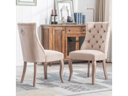 Juego de 2 sillas tapizadas en terciopelo con patas de madera maciza estilo beige