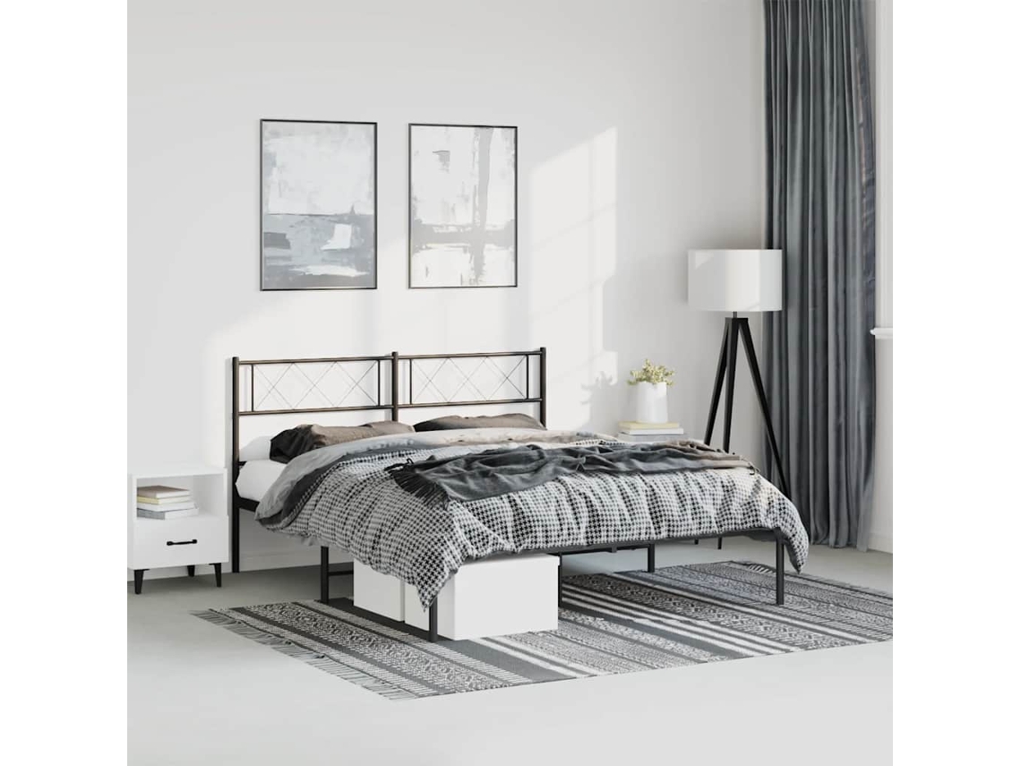 Estructura Cama Sin Colchón Con Cabecero Metal Negro 150x200 Cm