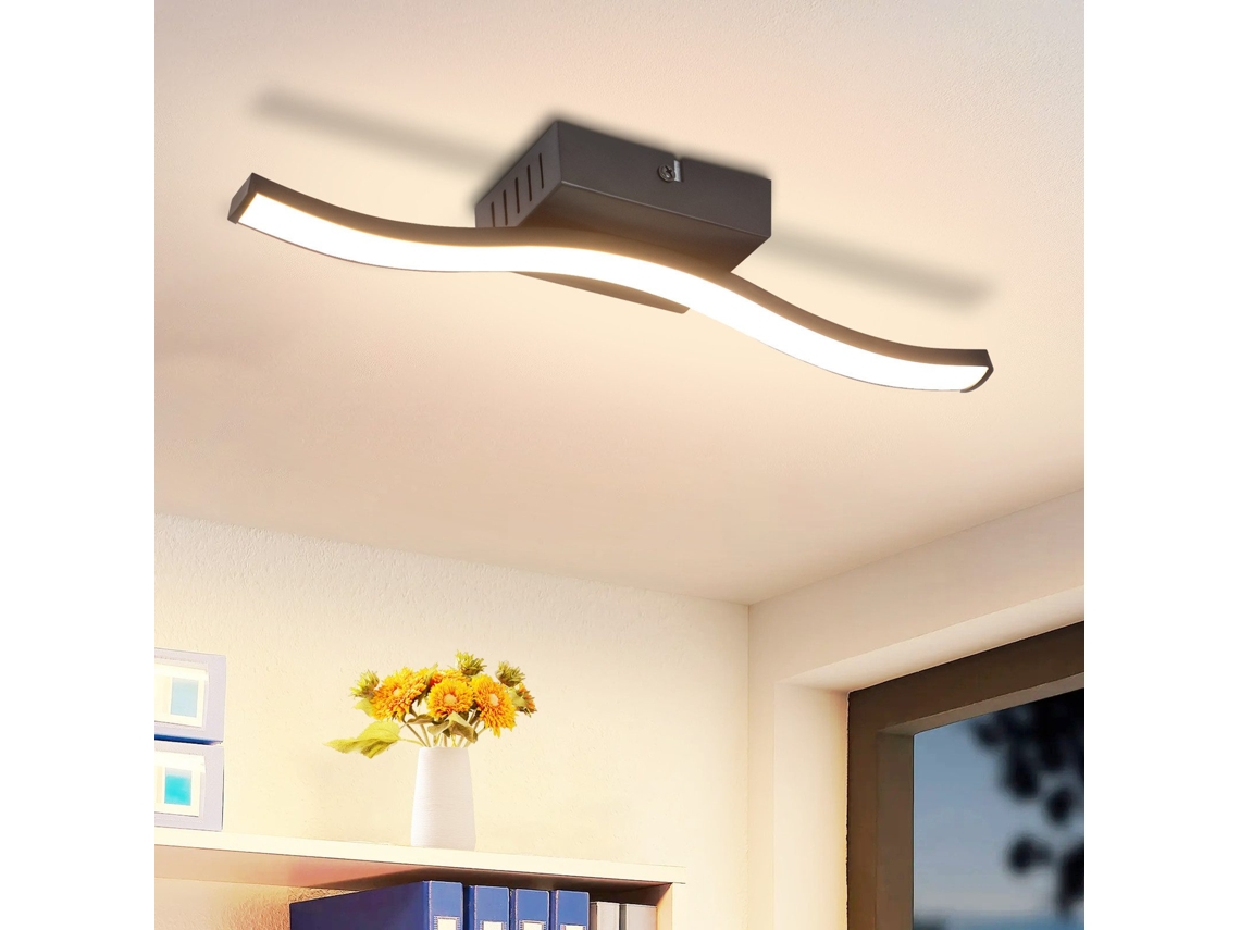 Lámpara de techo LED moderna con diseño ondulado, negra, para sala de estar, 3000k, ideal para pasillo o cocina.