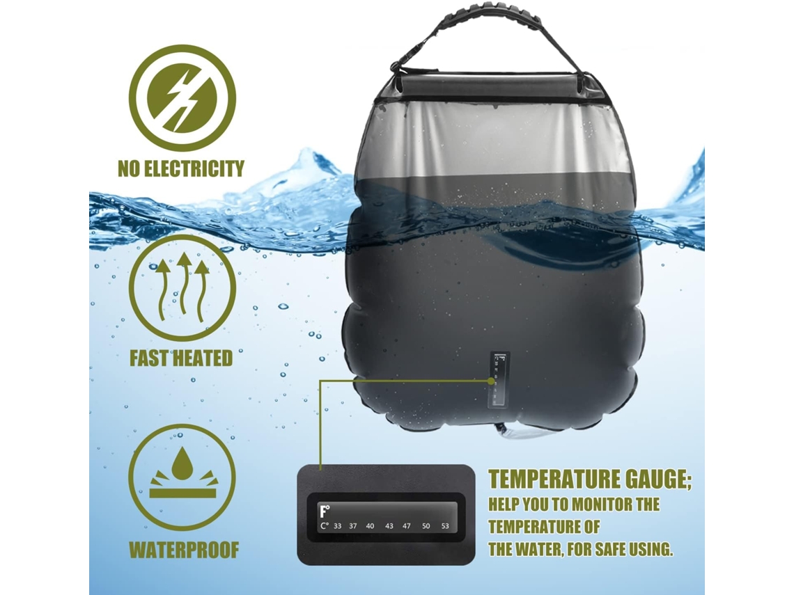 Bolsa de ducha para acampar con energía solar 20L Agua caliente portátil  con calefacción de viaje co Sincero Electrónica