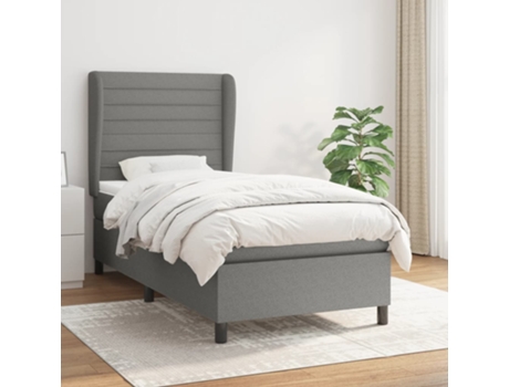 vidaXL Cama con somier y colchón 90x190 cm tela gris oscuro