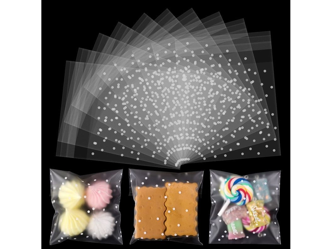 200 Bolsas De Celofán Adhesivas Con Puntos Transparentes, 10 X 10 Cm Para Galletas