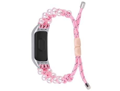 Correa de nailon decoración de perlas ajustable cuerda trenzada para Xiaomi Mi Band 3/4 - rosa