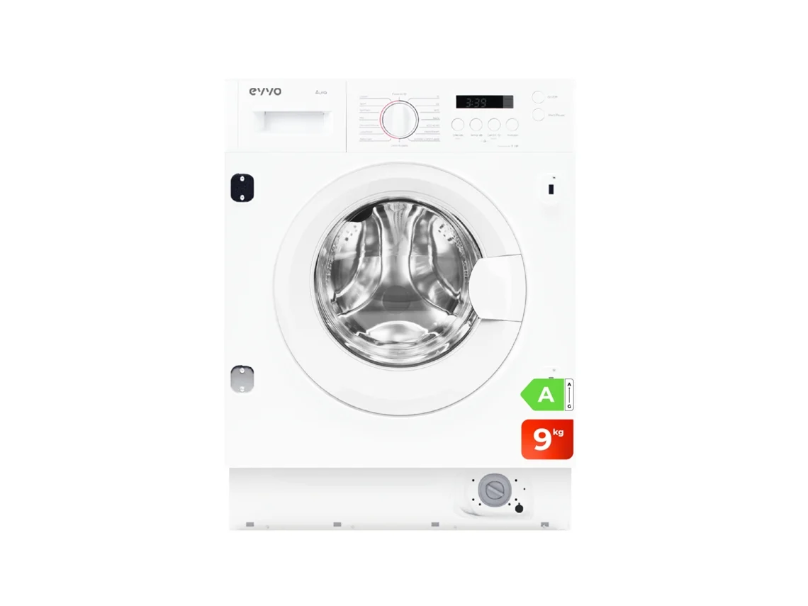 Lavadora integrable Evvo Aura 9, 9 kg, 1350 rpm, Clase energética A, Motor Inverter, Tambor Eprotect, 15 programas