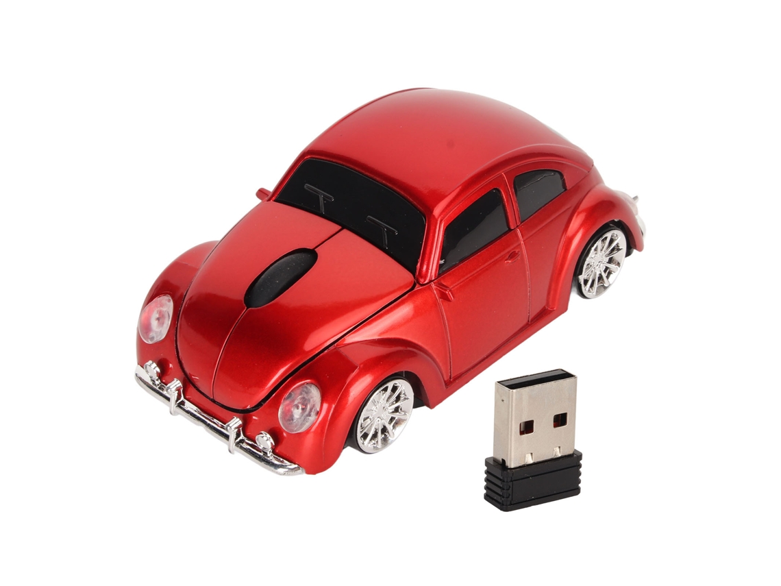 Ratón inalámbrico rojo estilo coche deportivo, 2,4 GHz, USB, 1600 ppp, LED, para portátil y ordenador de sobremesa.