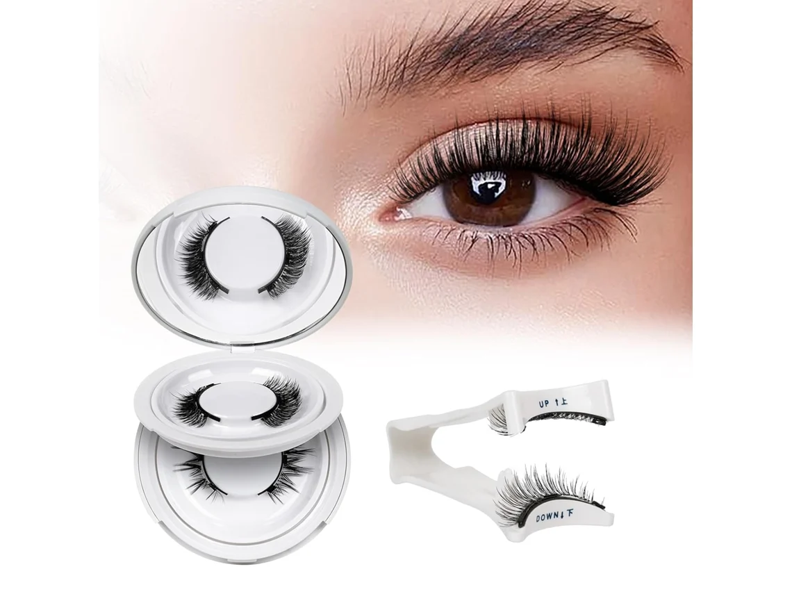 Pestañas magnéticas de aspecto natural, 2 pares de pestañas magnéticas reutilizables con aplicadores, no requiere pegamento (NEGRO) CHRONUS