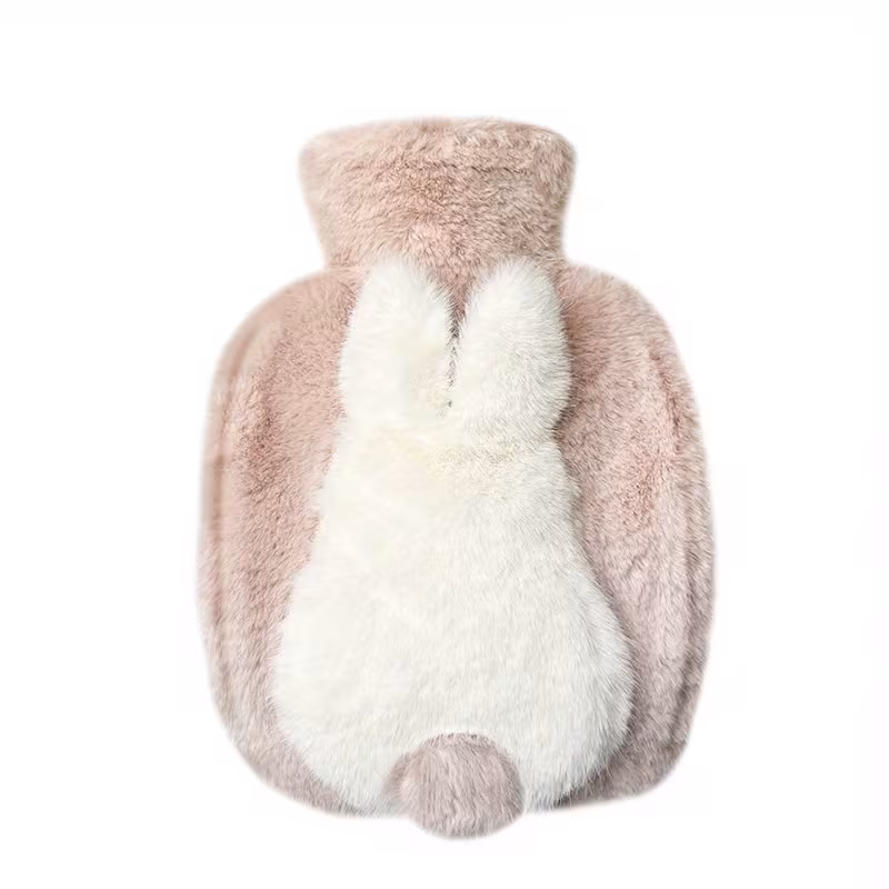 Adorable bolsa de agua caliente de PVC con forma de cola de conejo, calentador de manos de felpa gruesa, no requiere electricidad Stelasplen