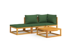 Conjunto 4 muebles de jardín VIDAXL madera maciza y cojines verdes