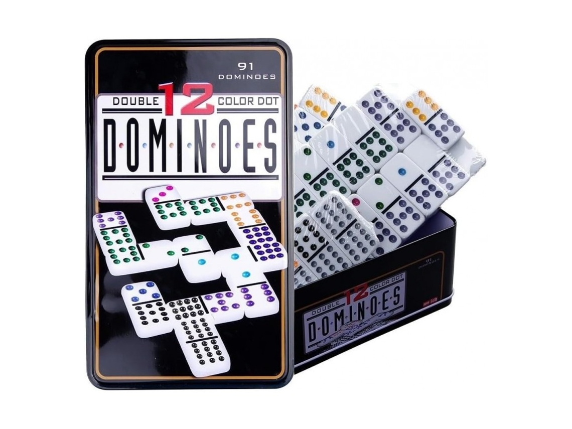 Dominó Doble 12 Puntos de Colores Juego 91 fichas Caja de Metal incluida Dominoes COSHANO