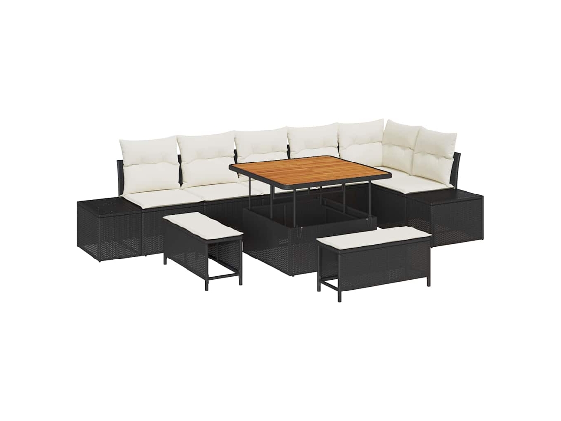 Maison Exclusive - Conjunto de sofás de jardín de ratán sintético negro de 9 piezas